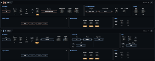 Expanded Aural Forge oscillator cards for Mutable Instruments Plaits and Braids with engine, character, envelope, output, and modulation controls